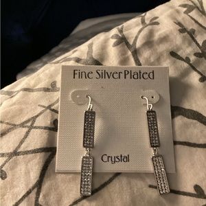 New Silver Long Dangle Crystal Pave Set Earrings